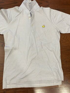 Vtg Masters Augusta National Golf  Blue Striped Polo Shirt Mens Size M Logo